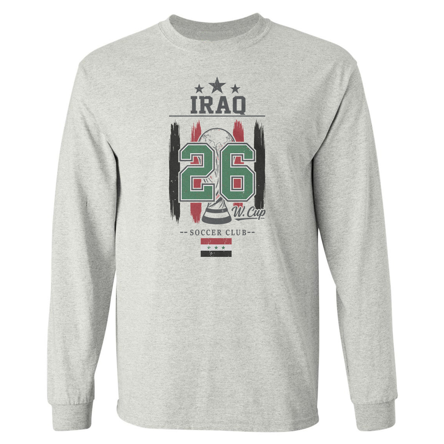Iraq 26 Flag and Stripes Soccer Fans Long Sleeve T-Shirt