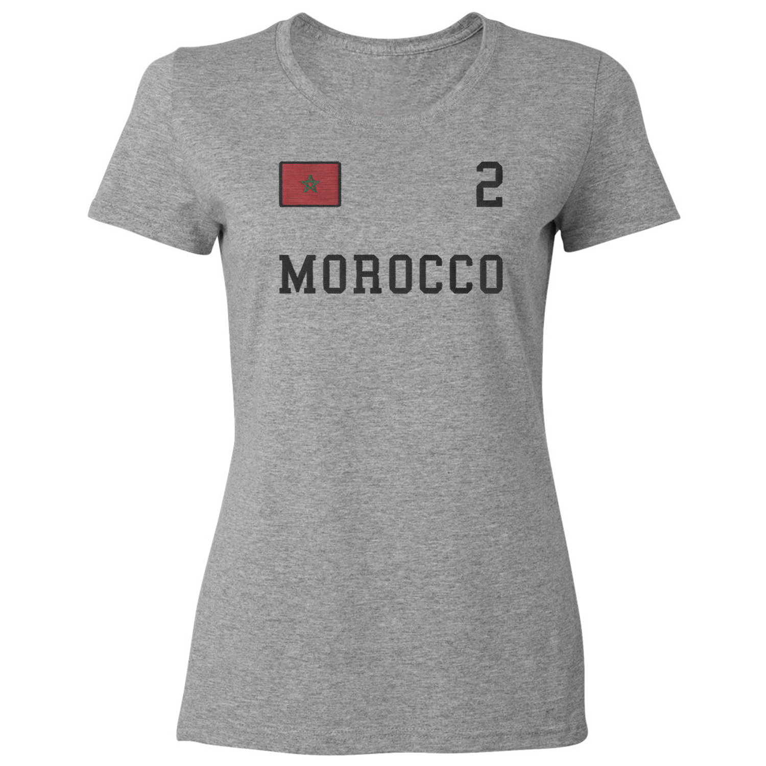Morocco 2 FAUX EMBROIDERY Soccer Fans Ladies’ Crewneck T-Shirt