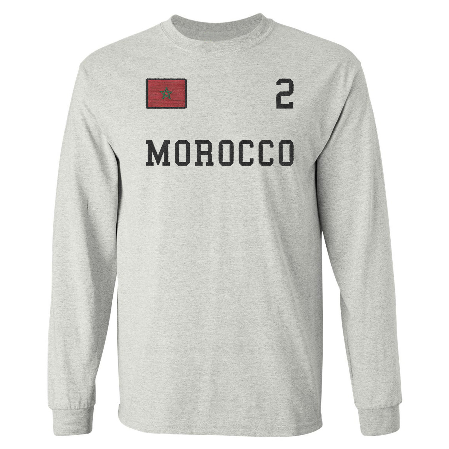 Morocco 2 FAUX EMBROIDERY Soccer Fans Long Sleeve T-Shirt