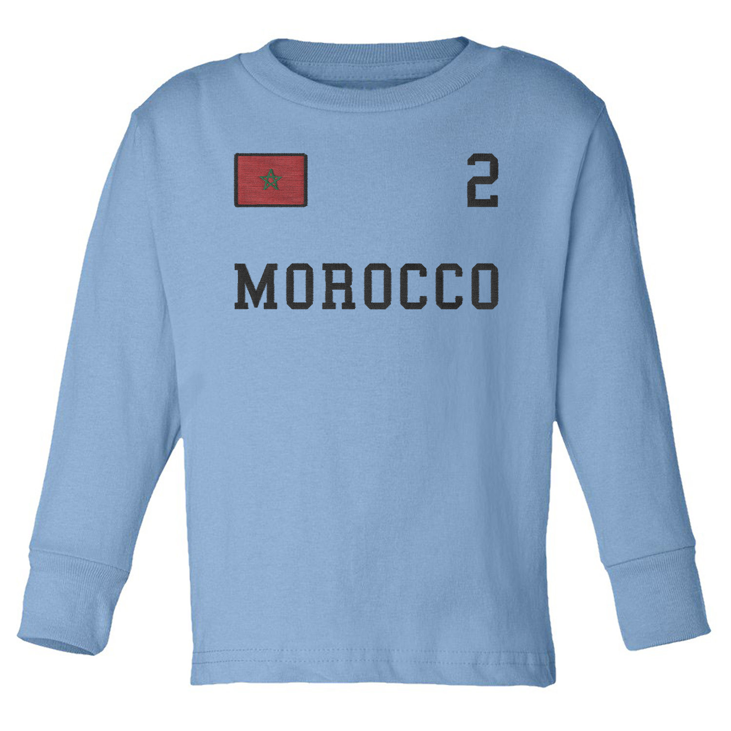 Morocco 2 FAUX EMBROIDERY Soccer Fans Toddler Long Sleeve TShirt