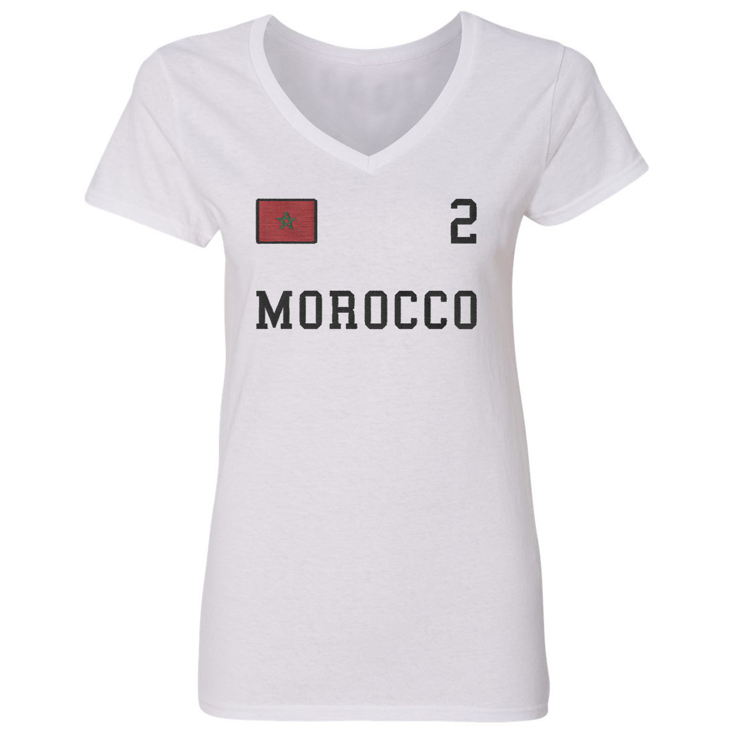 Morocco 2 FAUX EMBROIDERY Soccer Fans Ladies’ V-Neck Tshirt