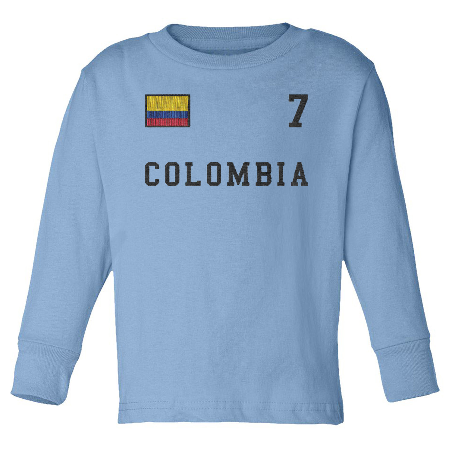 Colombia 7 FAUX EMBROIDERY Soccer Fans Toddler Long Sleeve TShirt