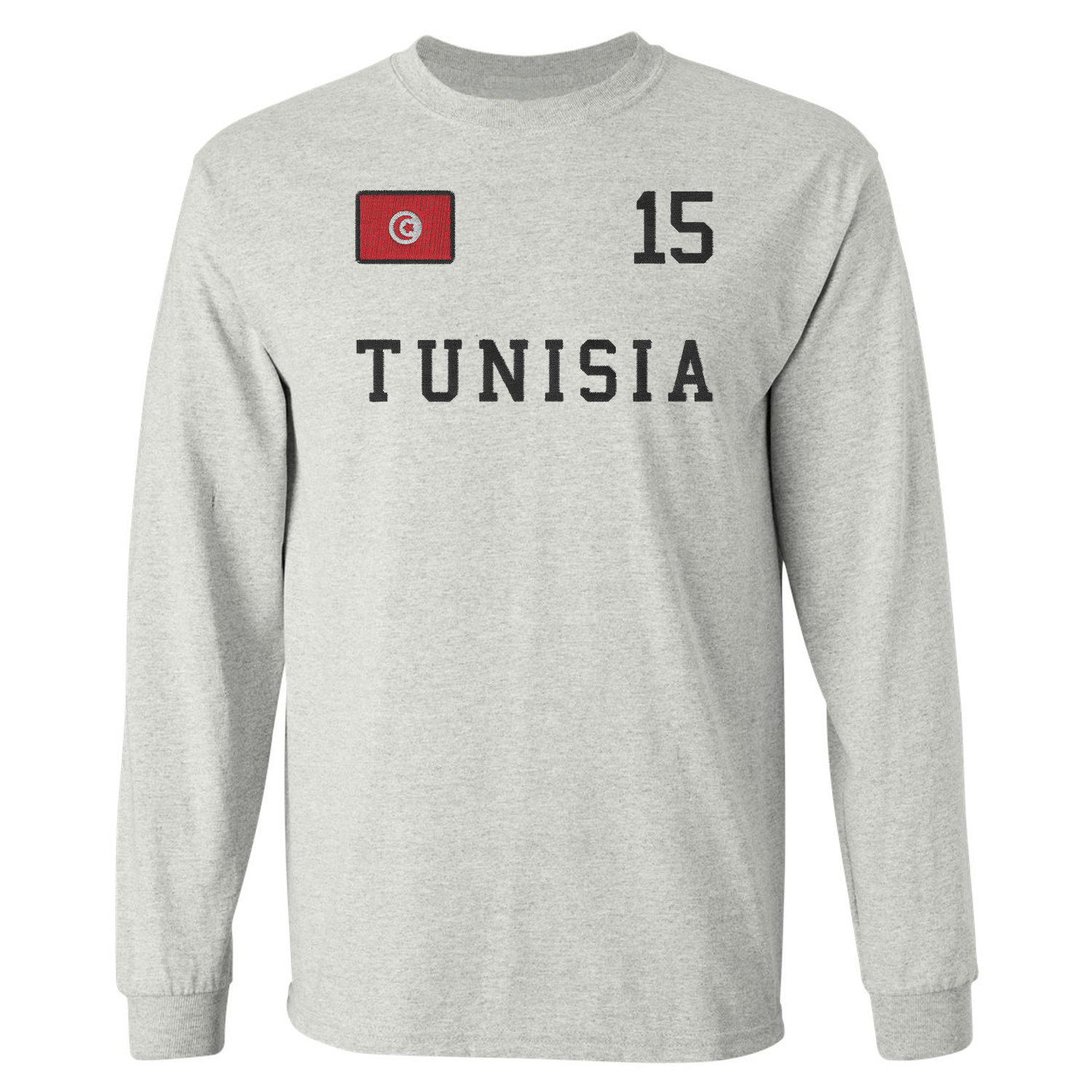 Tunisia 15 FAUX EMBROIDERY Soccer Fans Long Sleeve T-Shirt