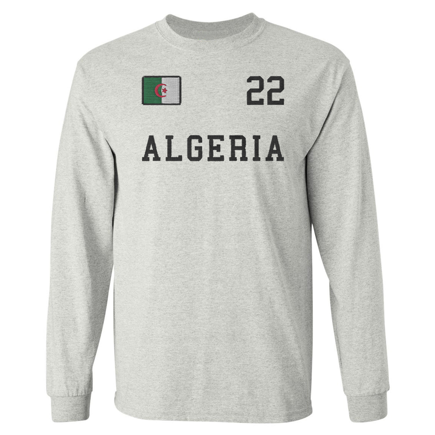Algeria 22 FAUX EMBROIDERY Soccer Fans Long Sleeve T-Shirt
