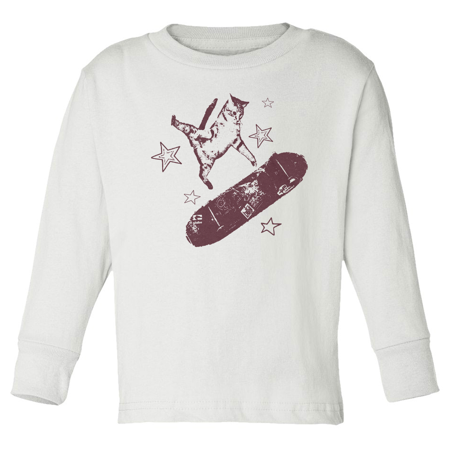 Skateboard Cat 90s Aesthetic Vintage Graphic Toddler Long Sleeve TShirt