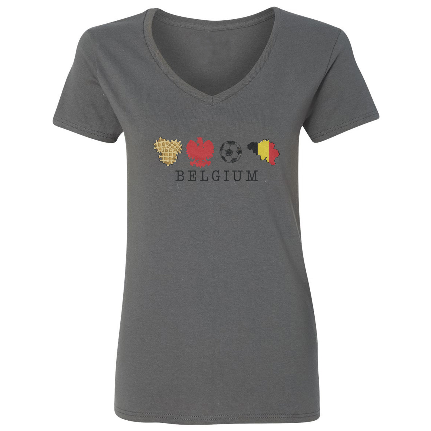 Belgium National Pride Graphic Soccer Fans Ladies’ V-Neck Tshirt