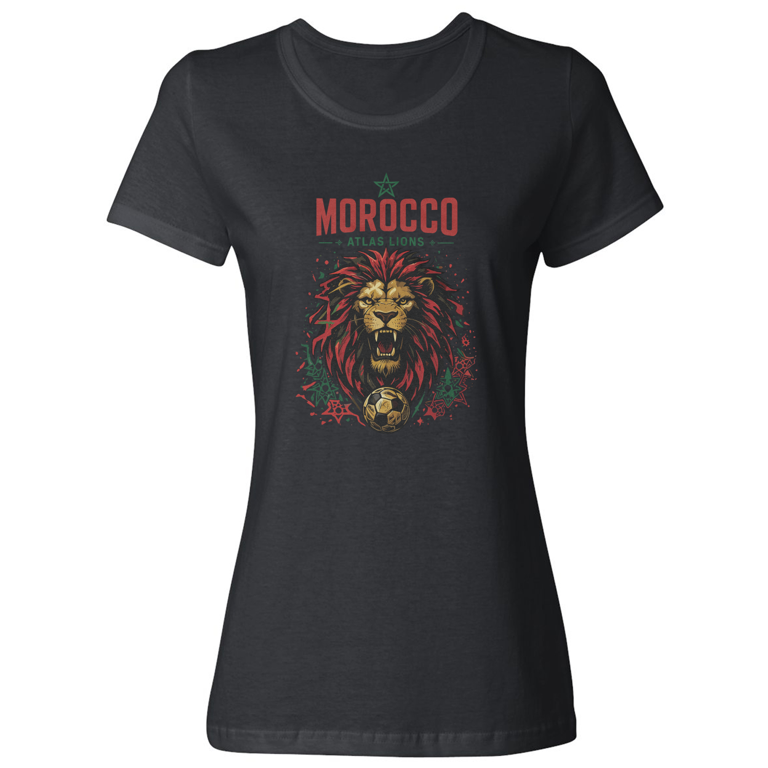 Morocco Lions Graphic Soccer Fans Ladies’ Crewneck T-Shirt
