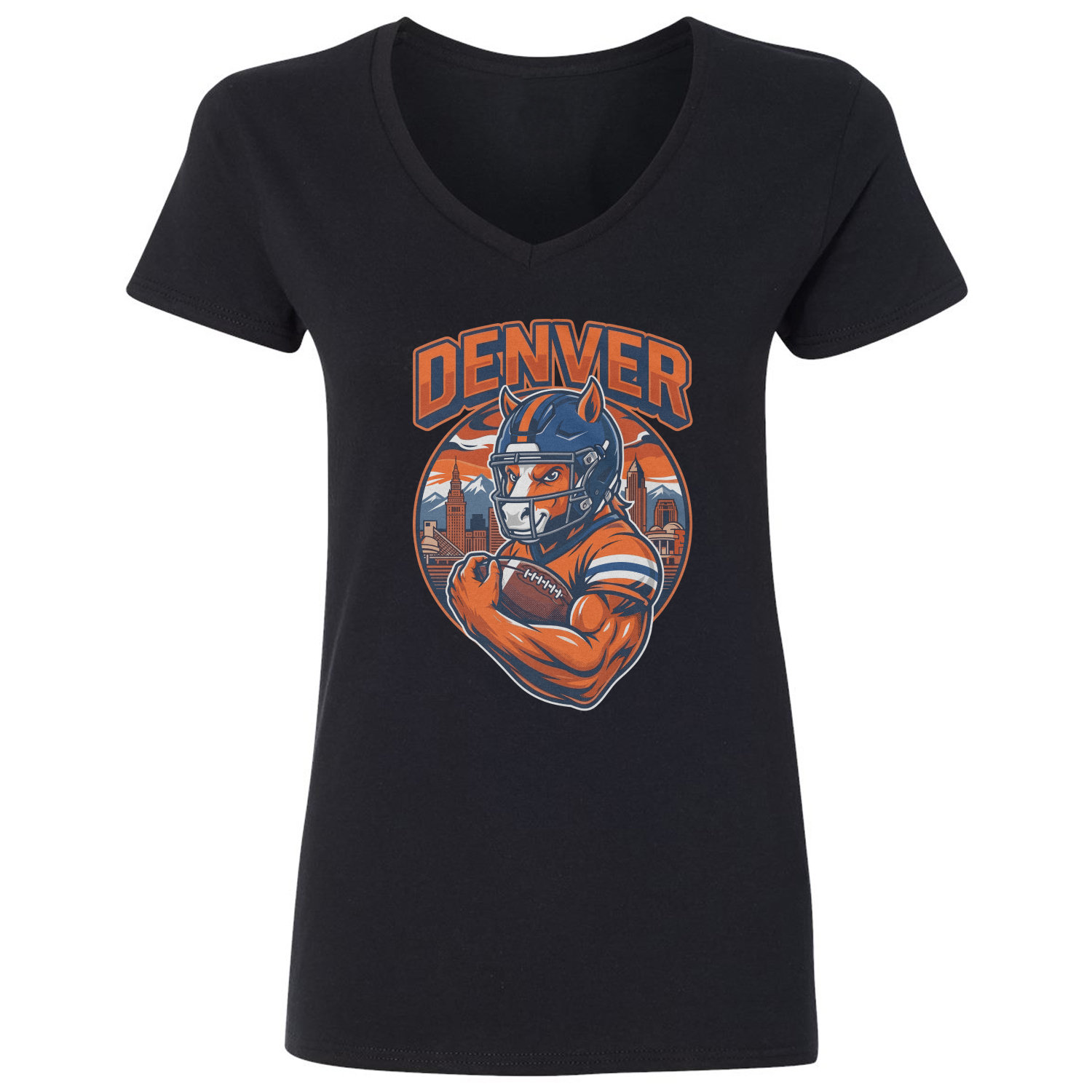 Denver Inspired Mascot Graphic Football Fans Ladies’ V-Neck Tshirt