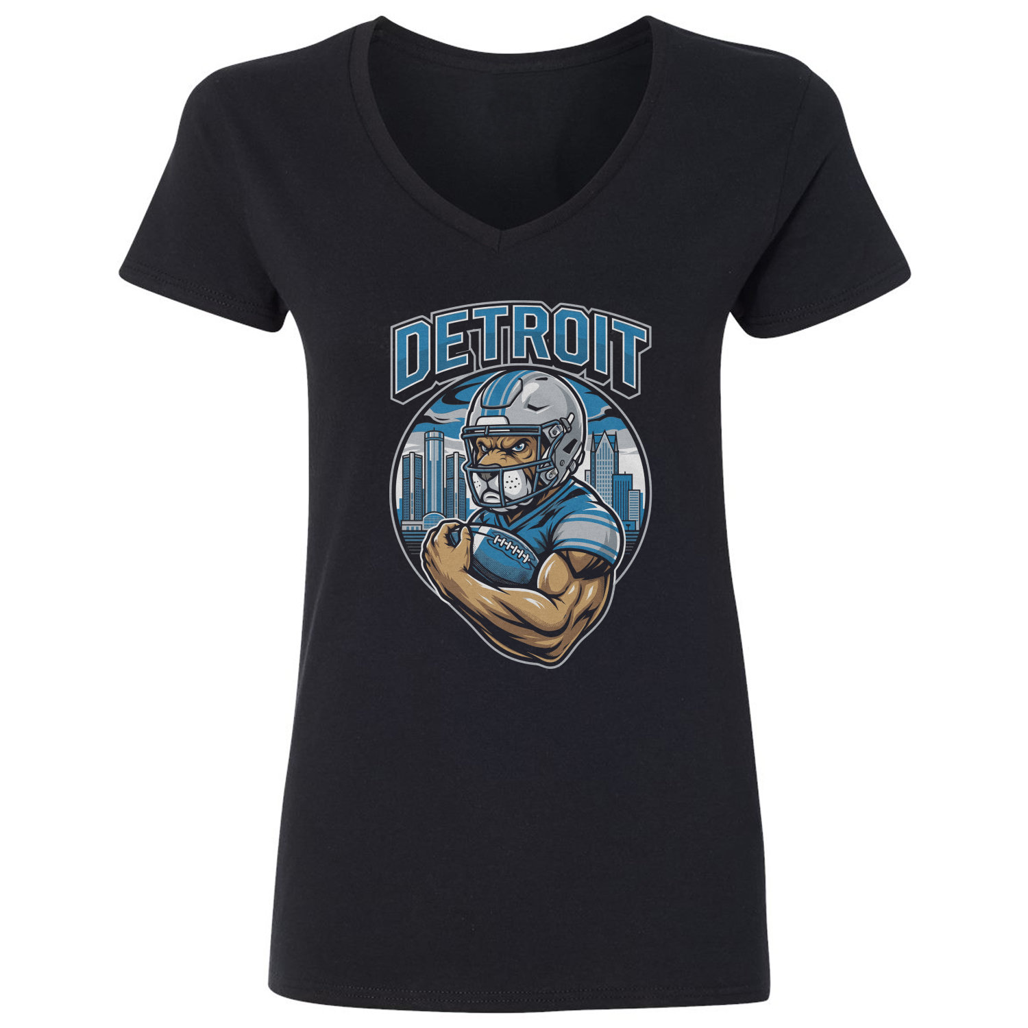 Detroit Inspired Mascot Graphic Football Fans Ladies’ V-Neck Tshirt