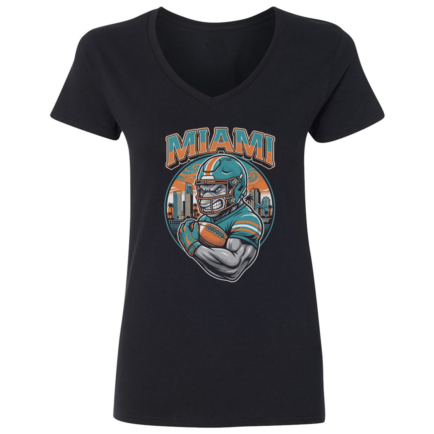 Miami Inspired Mascot Graphic Football Fans Ladies’ V-Neck Tshirt