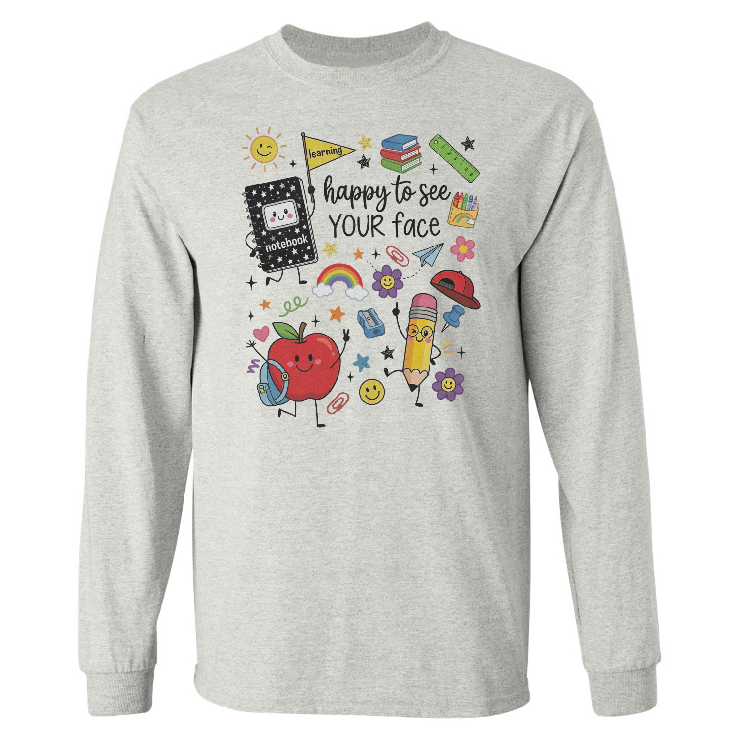 Teacher Happy To See Your Face Back To School Long Sleeve T-Shirt