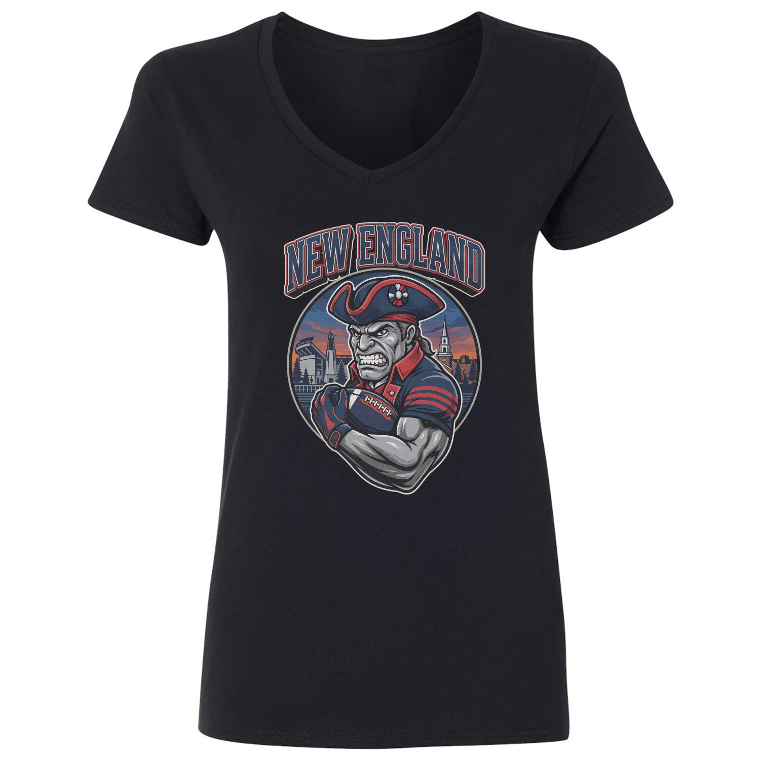 New England Inspired Mascot Graphic Football Fans Ladies’ V-Neck Tshirt