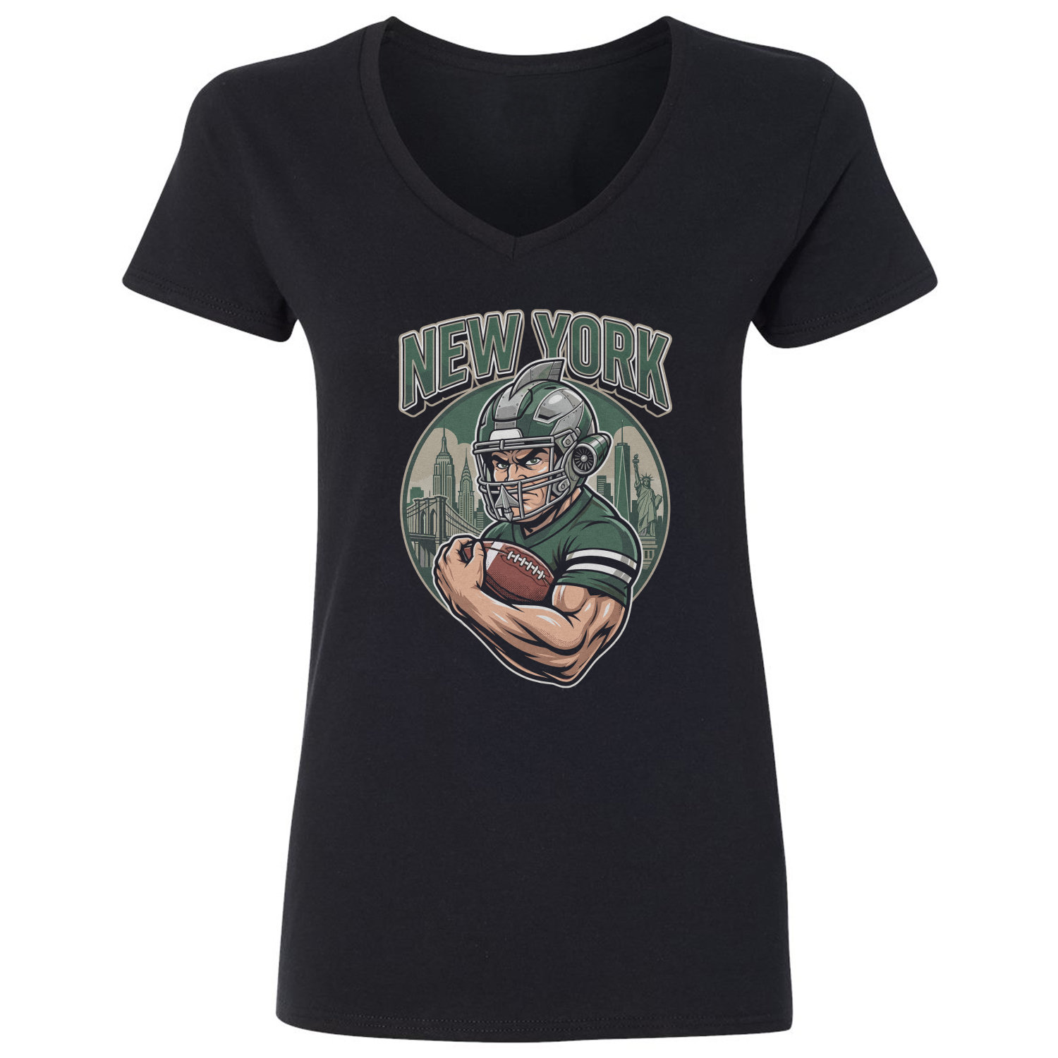 NY Inspired Mascot Graphic Football Fans Ladies’ V-Neck Tshirt
