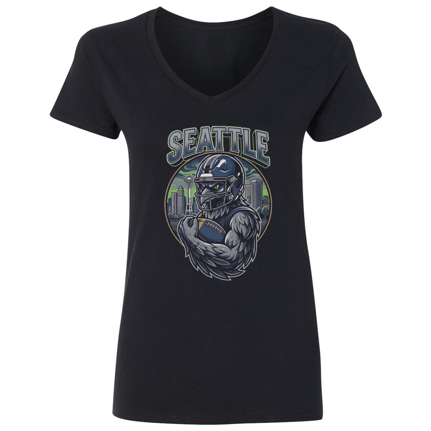 Seattle Inspired Mascot Graphic Football Fans Ladies’ V-Neck Tshirt