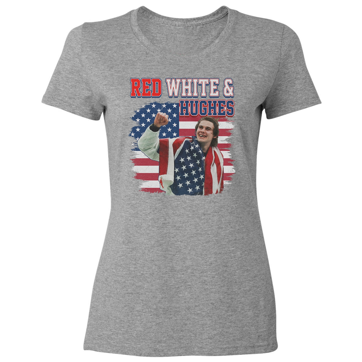 Red White and Hughes Jack USA Golden Boy Hockey Ladies’ Crewneck T-Shirt