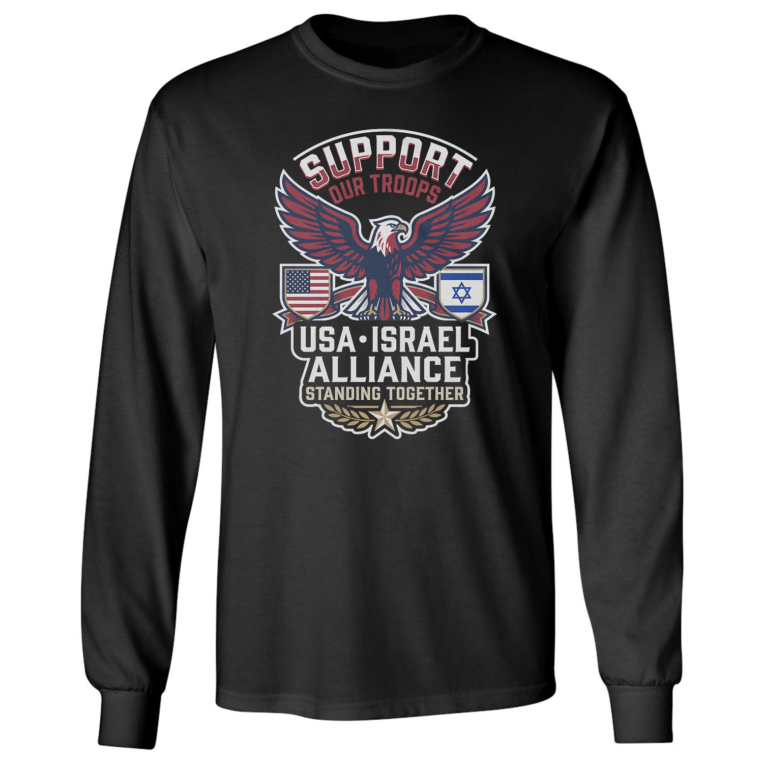 Support Usa Troops Usa Israel Standing Together Long Sleeve T-Shirt