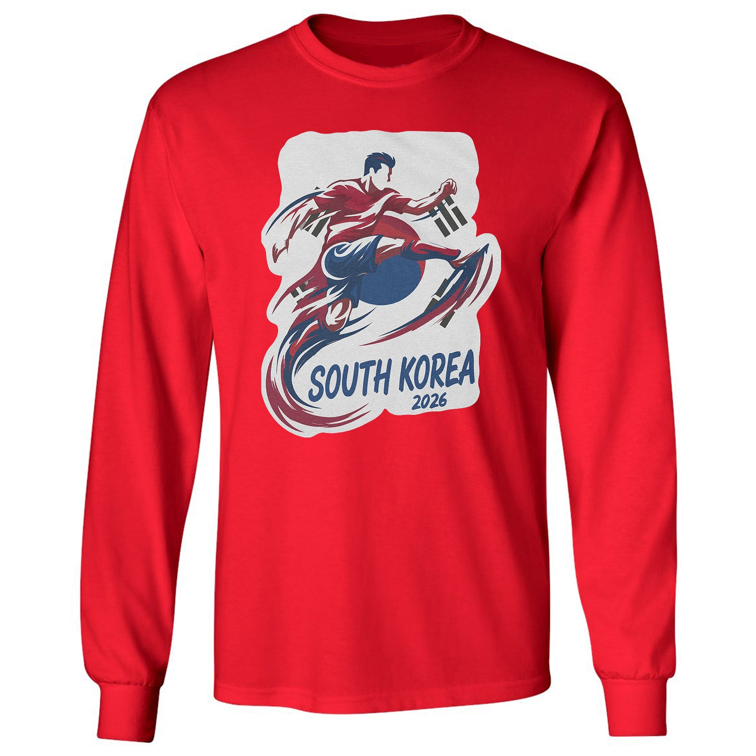South Korea Flag Graphic – World Soccer Fans Tribute Long Sleeve T-Shirt