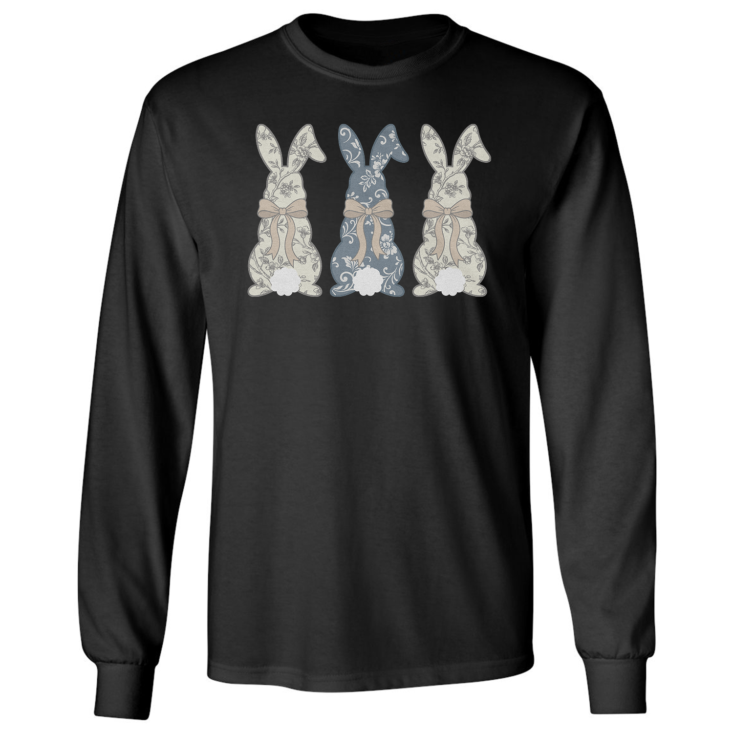 Floral Bunny Pattern Rabbit Graphic – Easter Day Long Sleeve T-Shirt