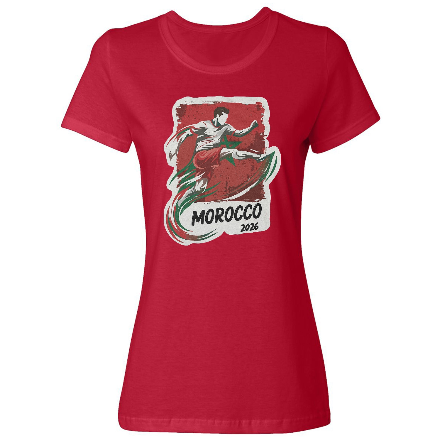 Morocco Flag Graphic – World Soccer Fans Tribute Ladies’ Crewneck T-Shirt